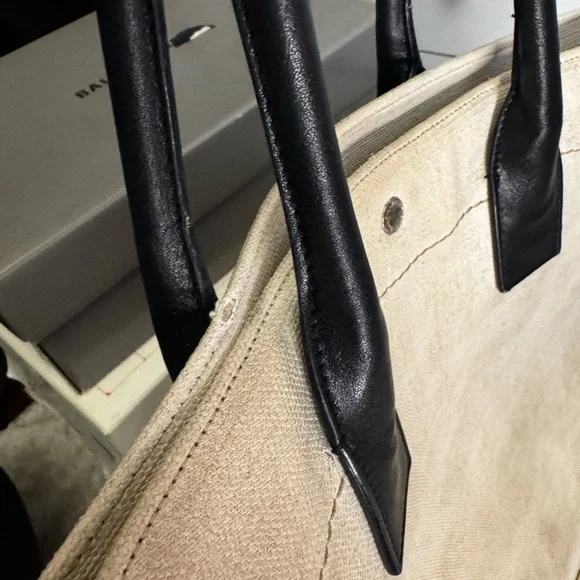 Saint Laurent Rive Gauche Beige Canvas Tote with Black Handles /canvas leather - Picture 8 of 11